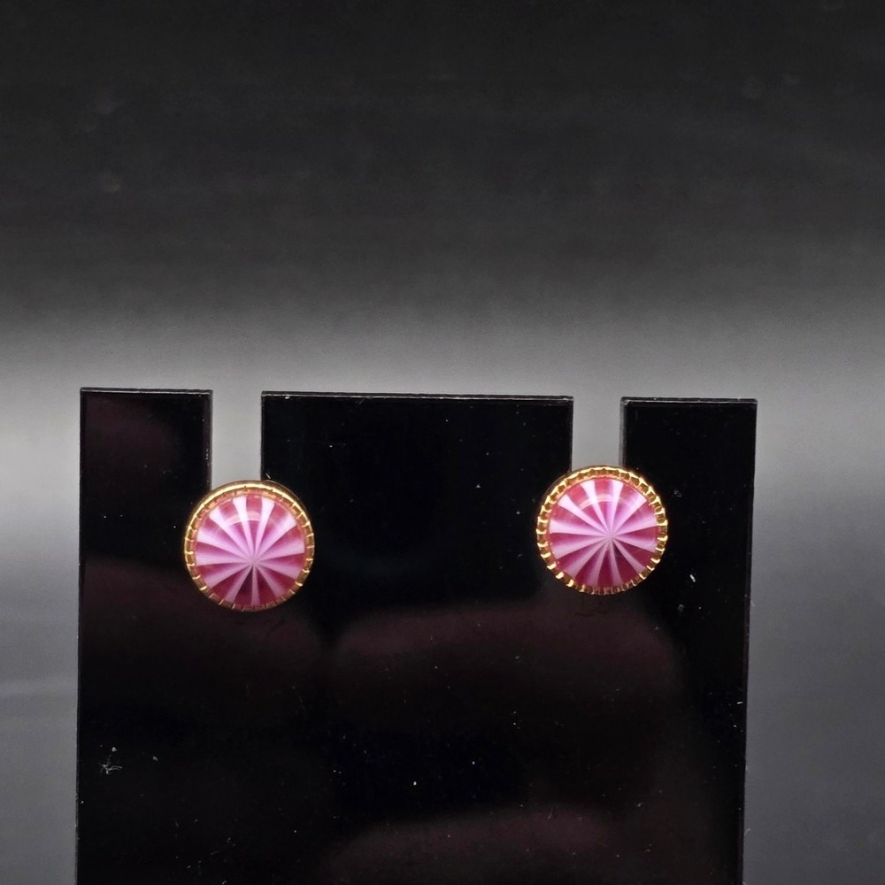 Avon 1986 Venetian Pastel Stud Earrings Pink Gold Tone Pinwheel Vintage Jewelry